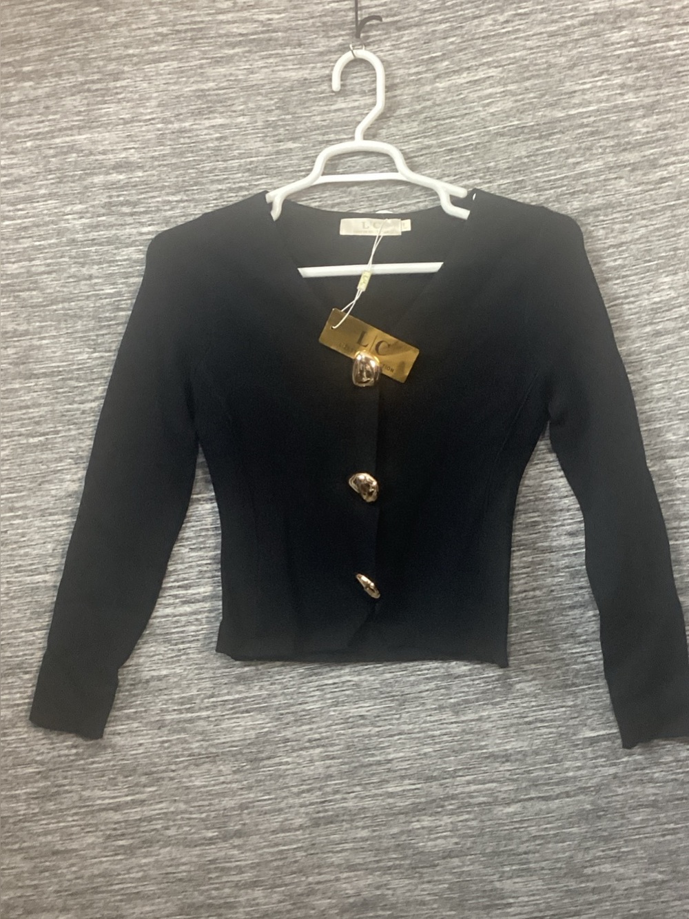 LC Lizette Collection Women’s Black Cardigan with Big Gold Buttons